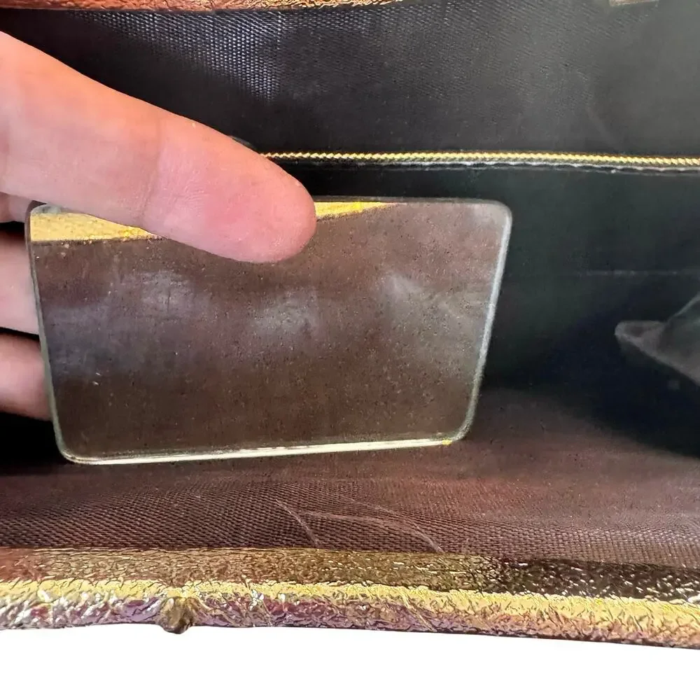 Vintage 1960's Gold Crinkle Metallic‎ Clutch Convertible Evening Handbag